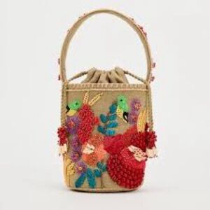 Embroidered Floral Bucket Bag